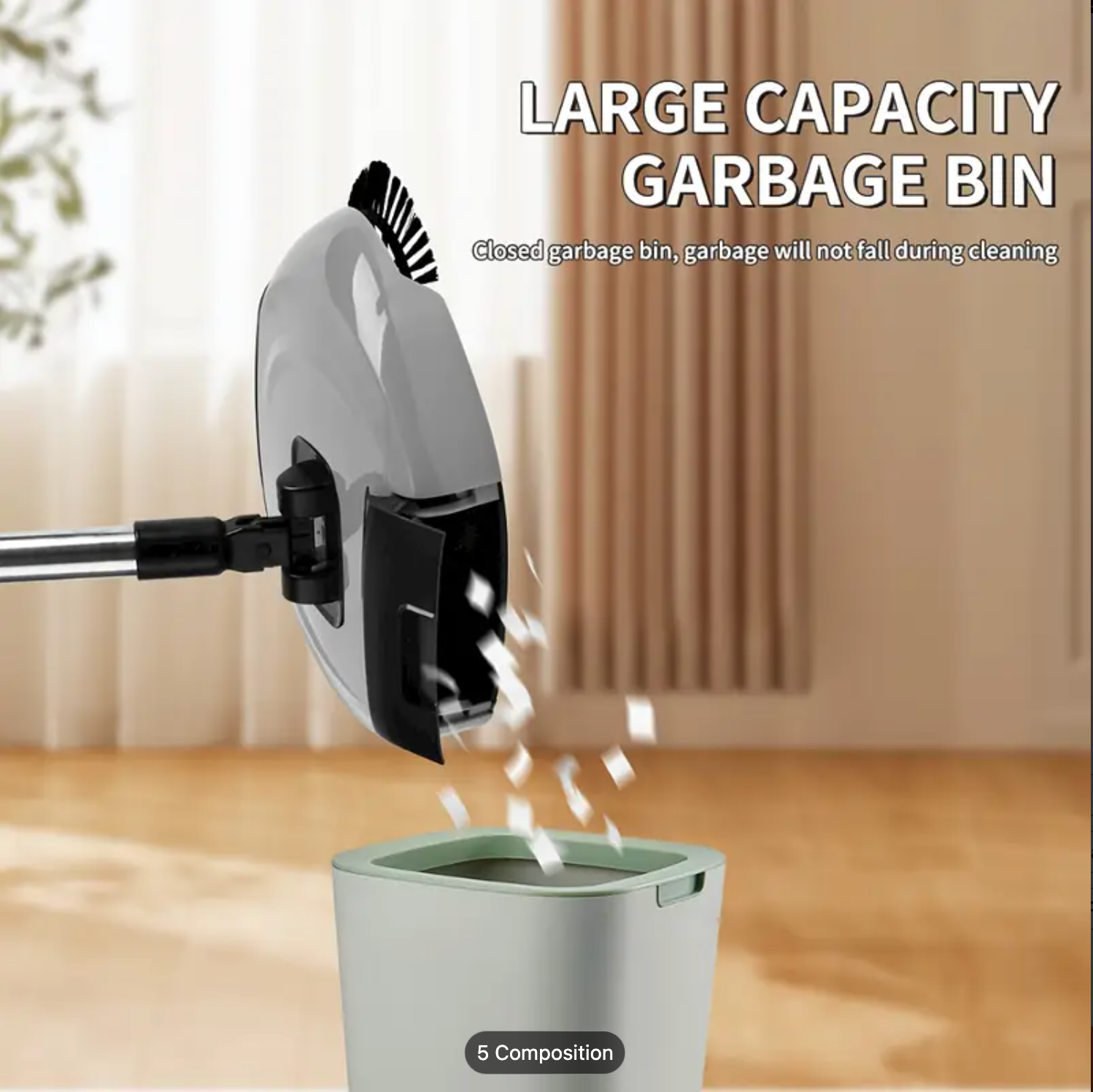 Balai 3-en-1 Rotatif à Pousser — Balai, Ramasse-miettes &amp; Mop pour Sols Durs