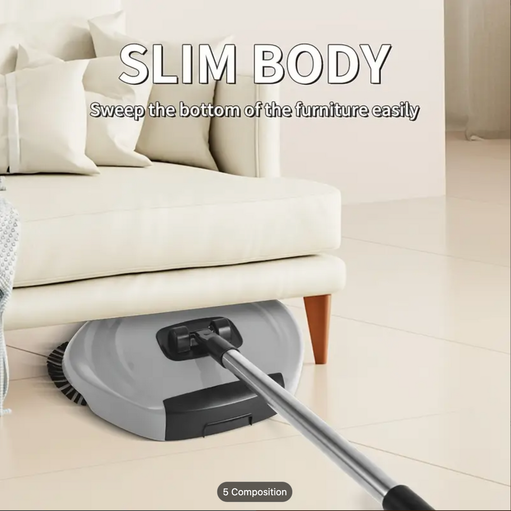 Balai 3-en-1 Rotatif à Pousser — Balai, Ramasse-miettes &amp; Mop pour Sols Durs