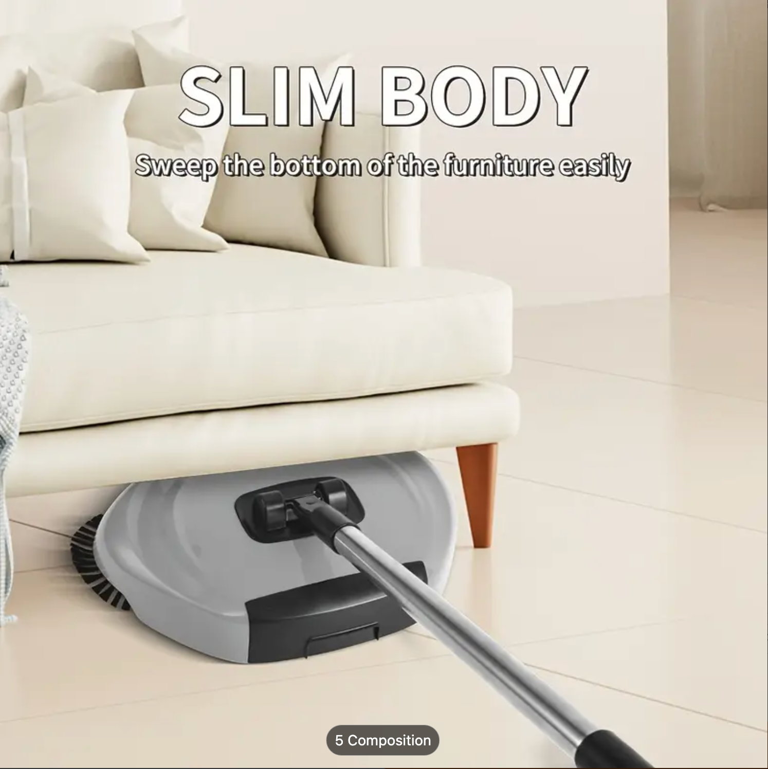 Balai 3-en-1 Rotatif à Pousser — Balai, Ramasse-miettes &amp; Mop pour Sols Durs